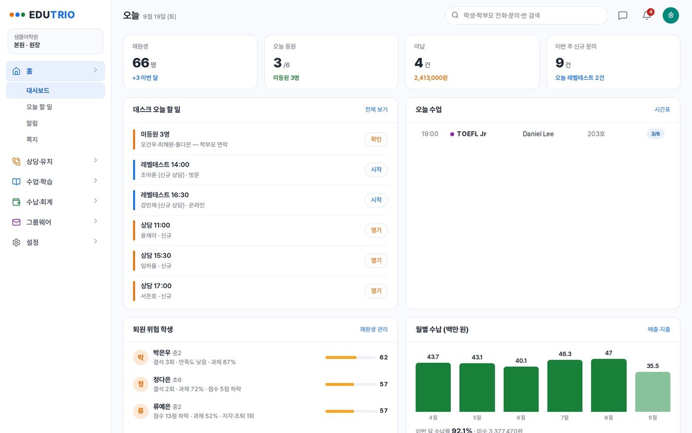 EDUTRIO 대시보드